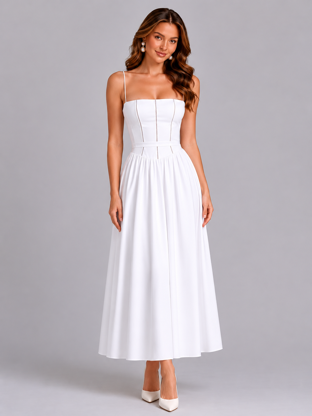 Women’s Floral Midi Dress with Fitted Bodice for Spring & Summer Occasions
