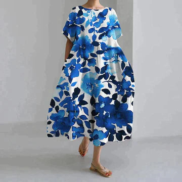 Womenโs floral print midi dress with flattering fit and soft fabric