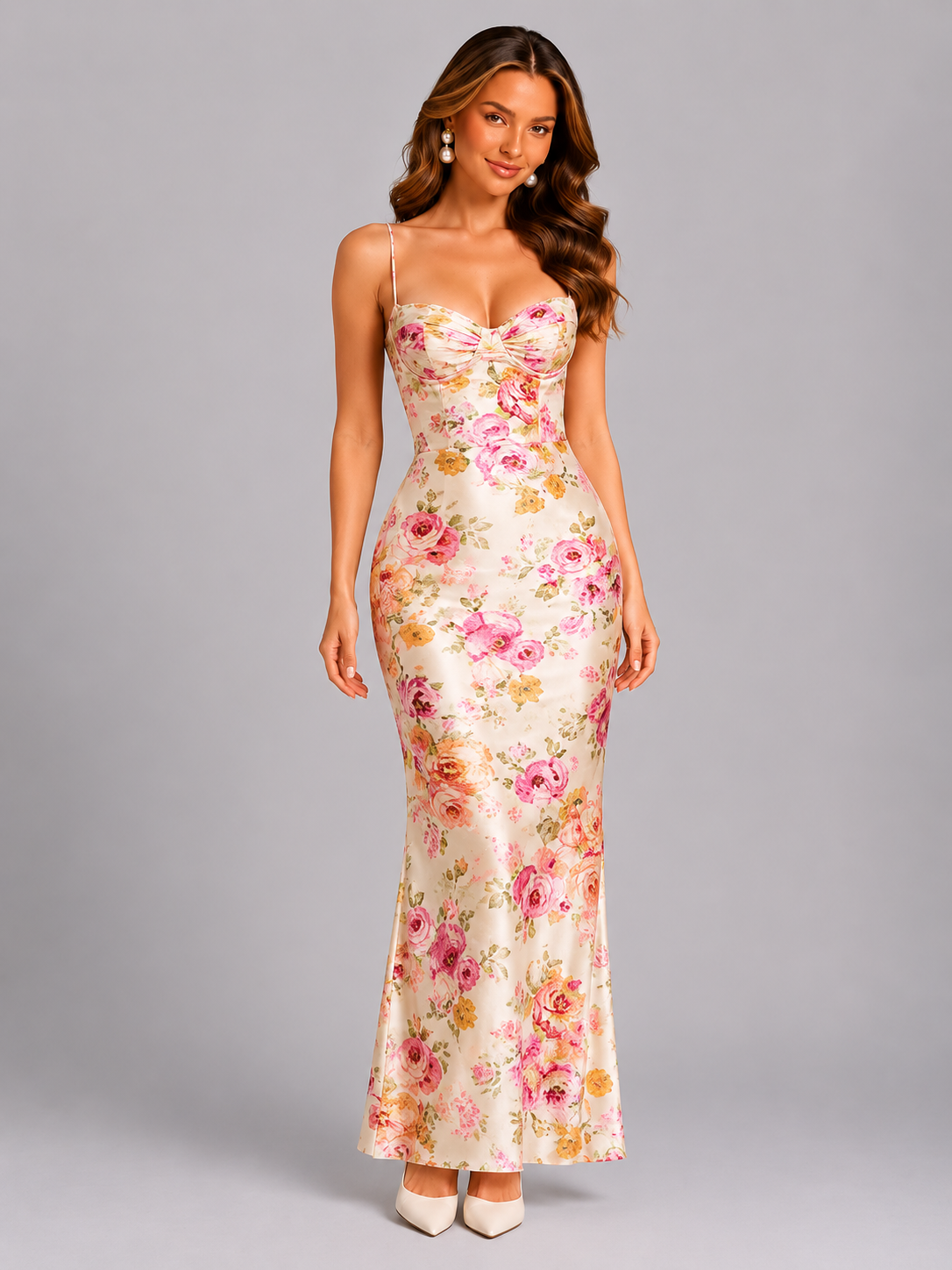 Women's Floral Satin Maxi Dress – Wedding Guest Style