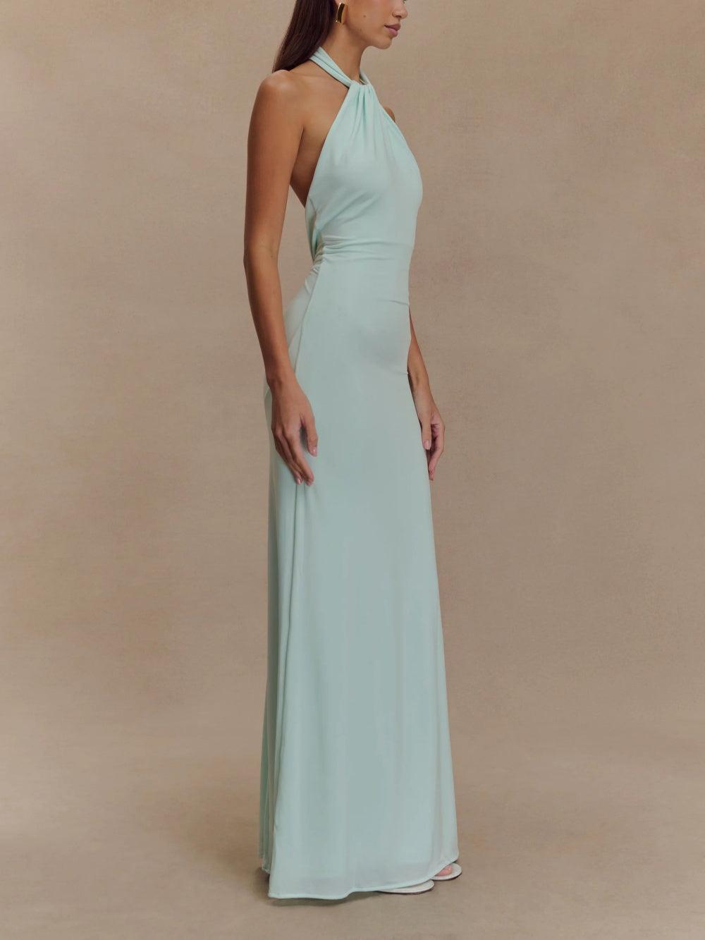 Women’s halter neck bodycon maxi dress with twist neckline