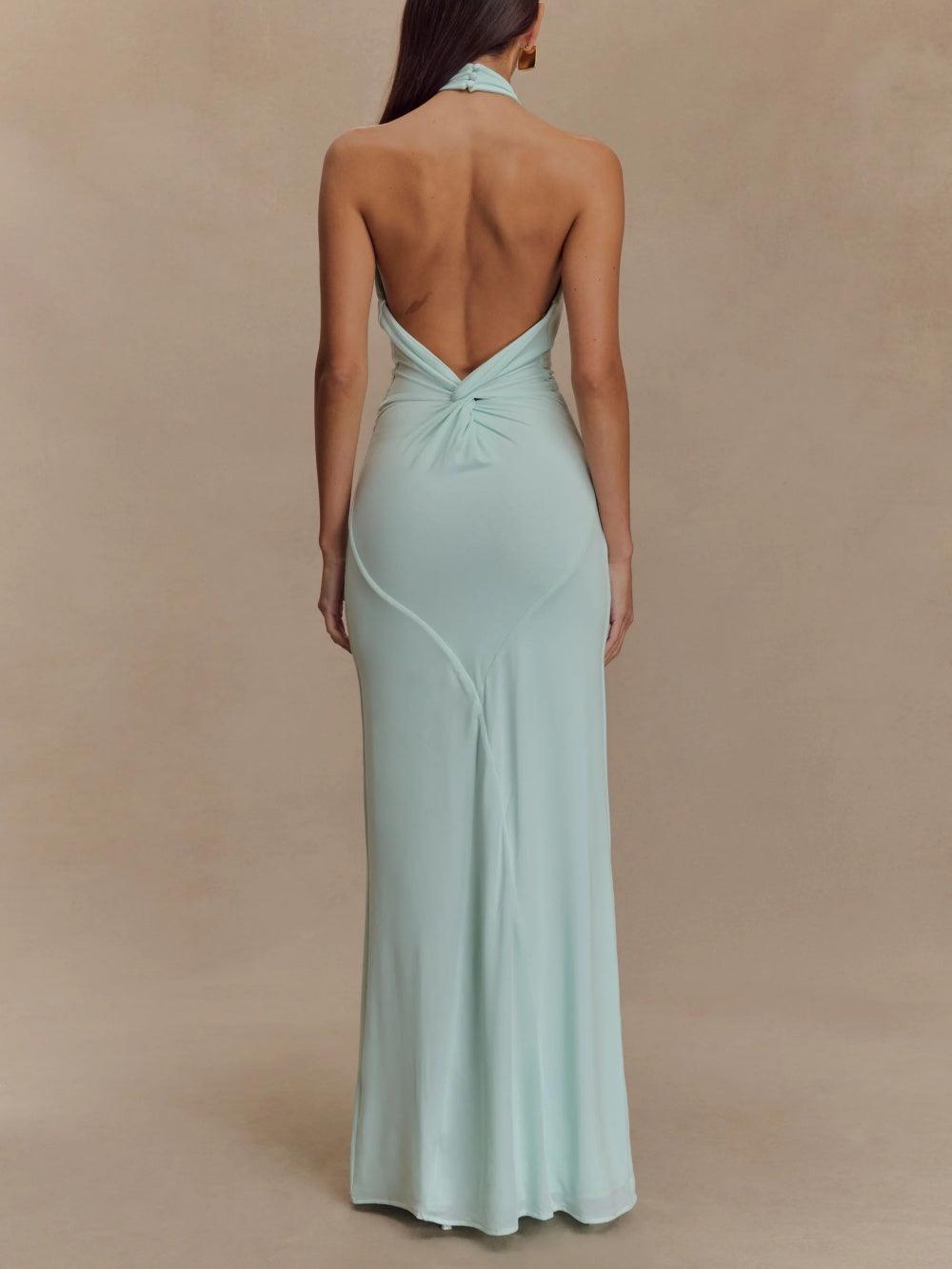 Women’s halter neck bodycon maxi dress with twist neckline