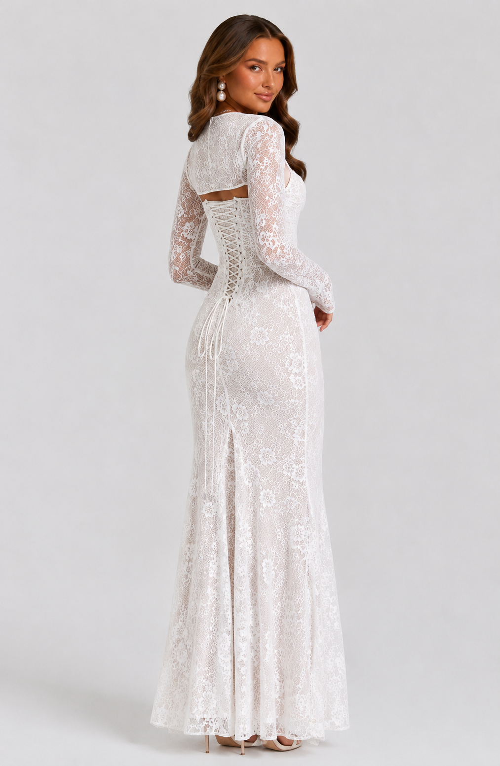 Women’s Lace Corset Sculpting Maxi Dress with Lace-Up Back