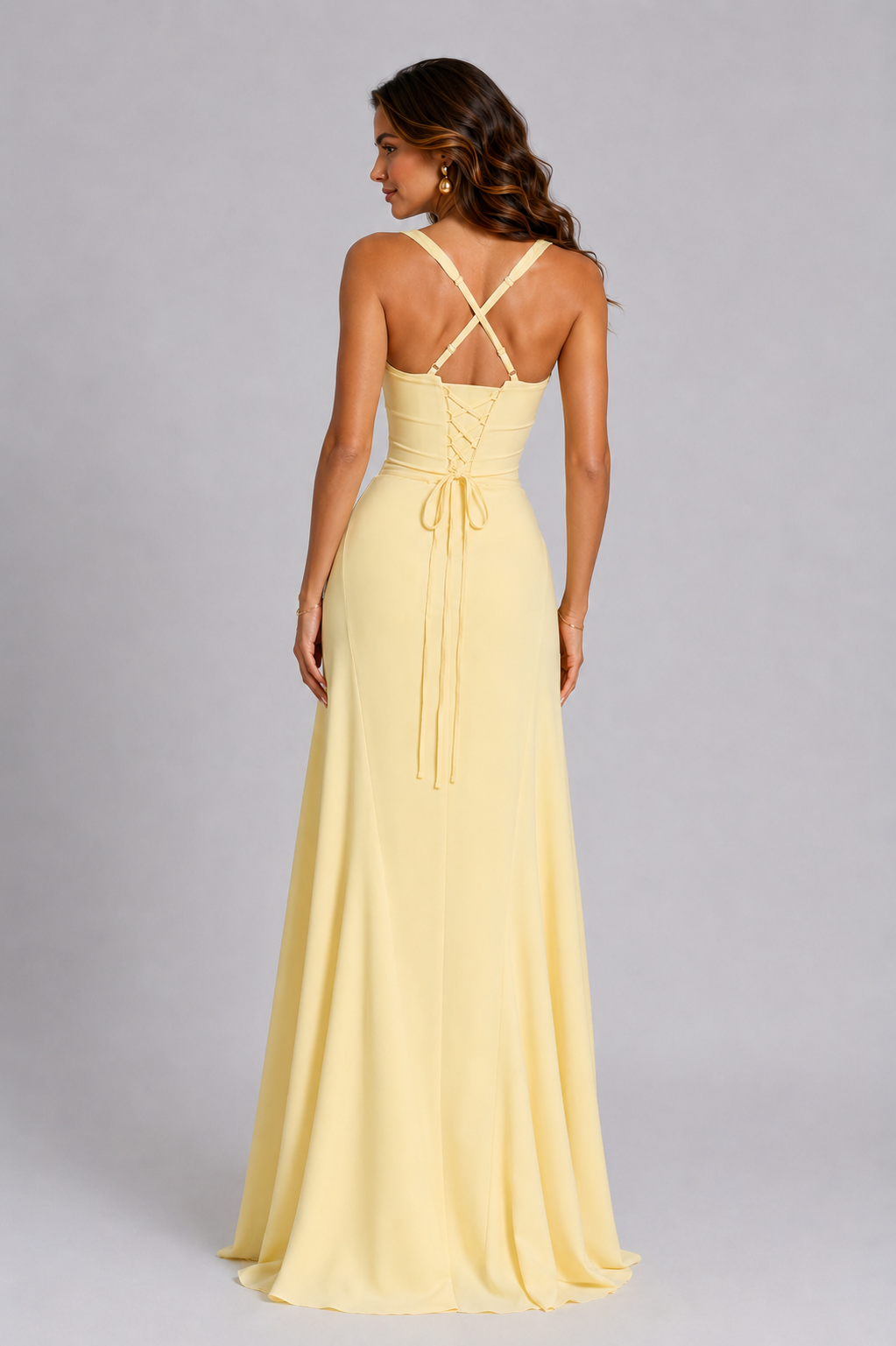 Women’s Chiffon Maxi Dress with Lace-Up Back for Evening & Formal Wear