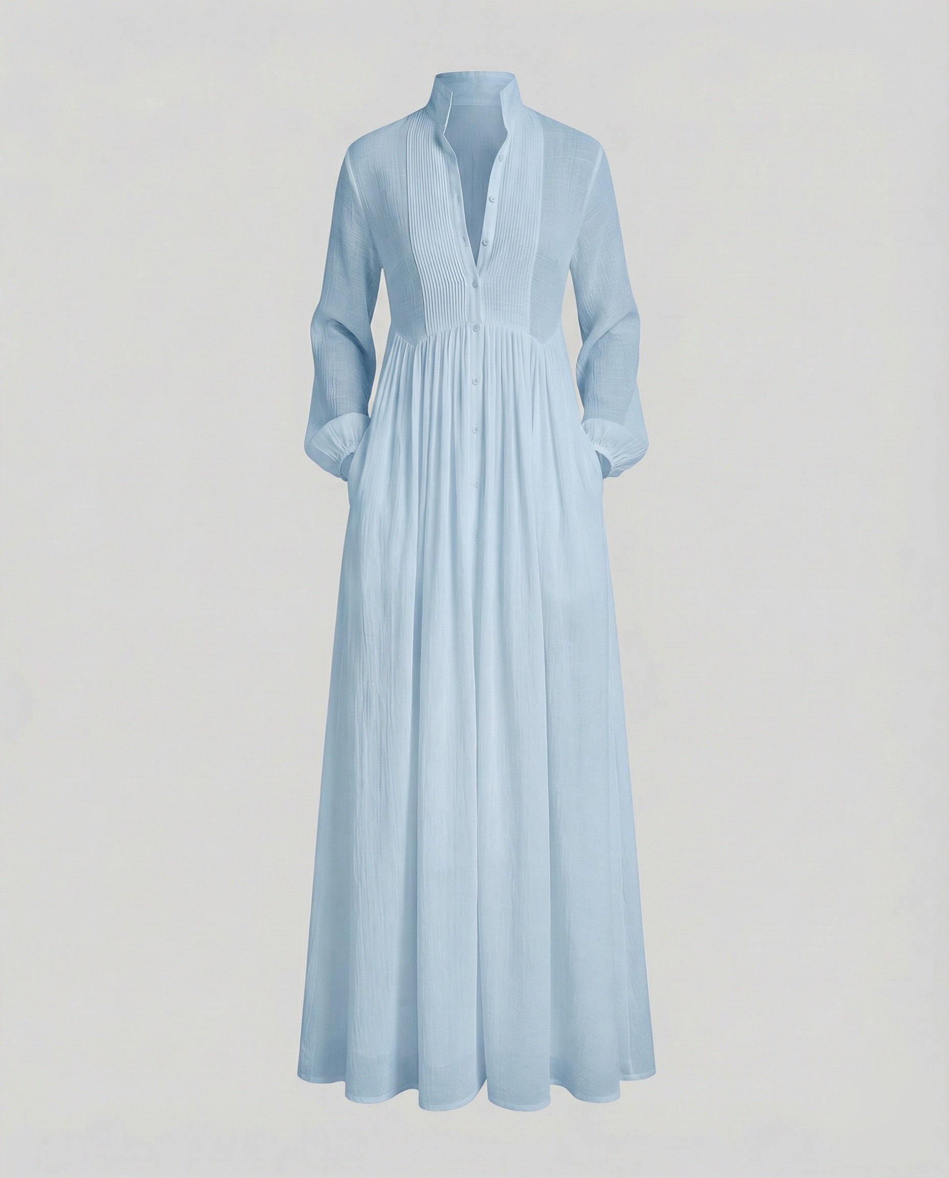 Women’s lightweight button front maxi shirt dress with gathered waist and pockets