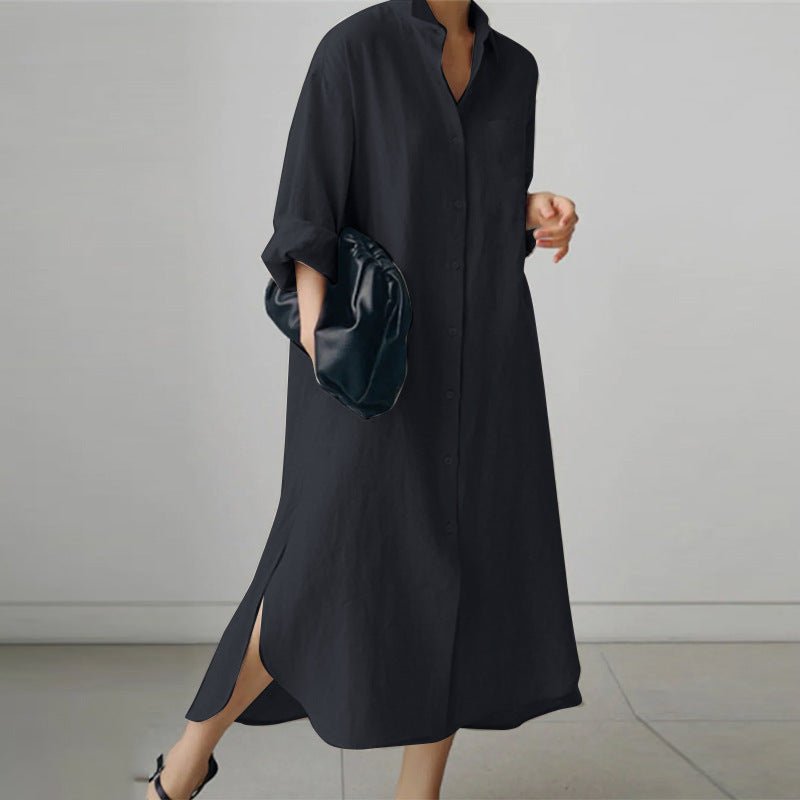 Women’s oversized linen button-up shirt dress with side slits