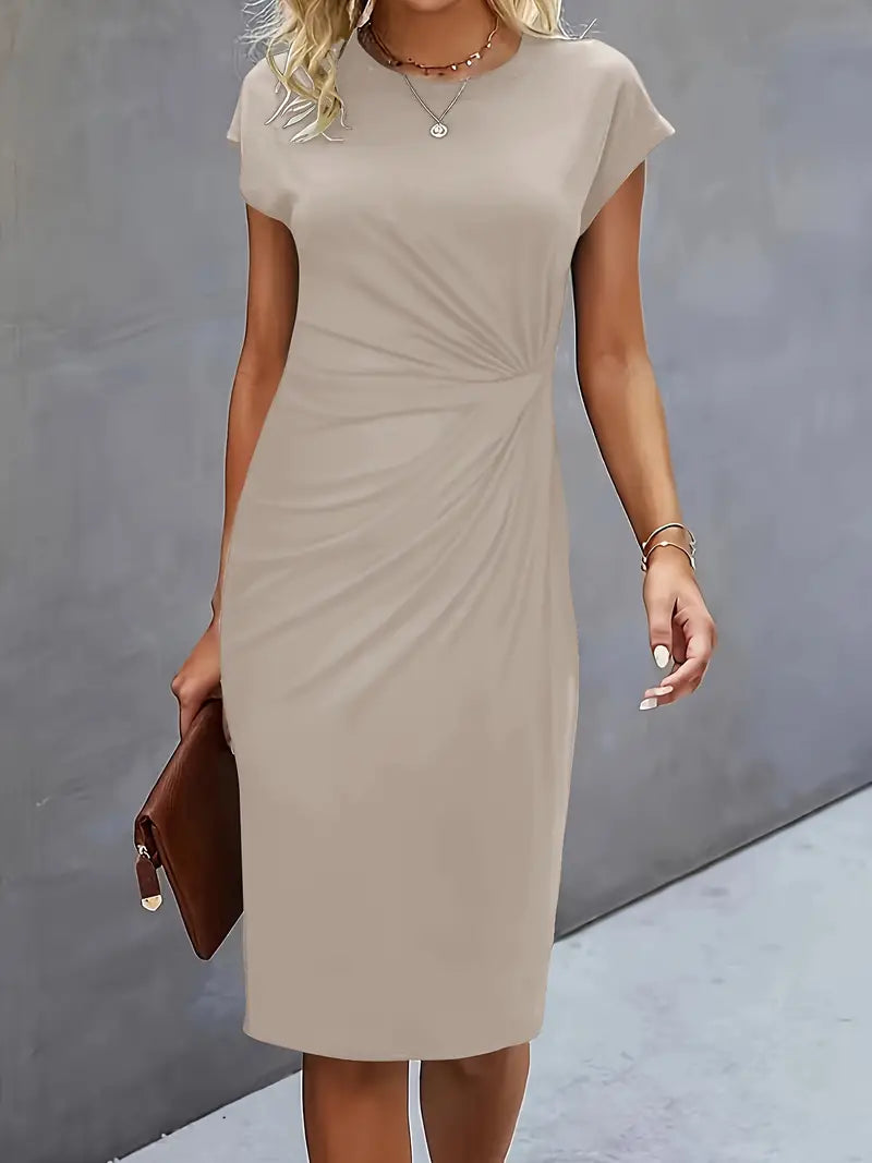 Women's midi dress with tailored silhouette and round neckline ā Katrien