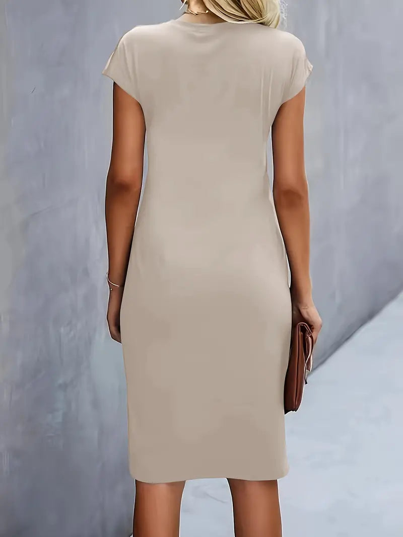Women's midi dress with tailored silhouette and round neckline ā Katrien