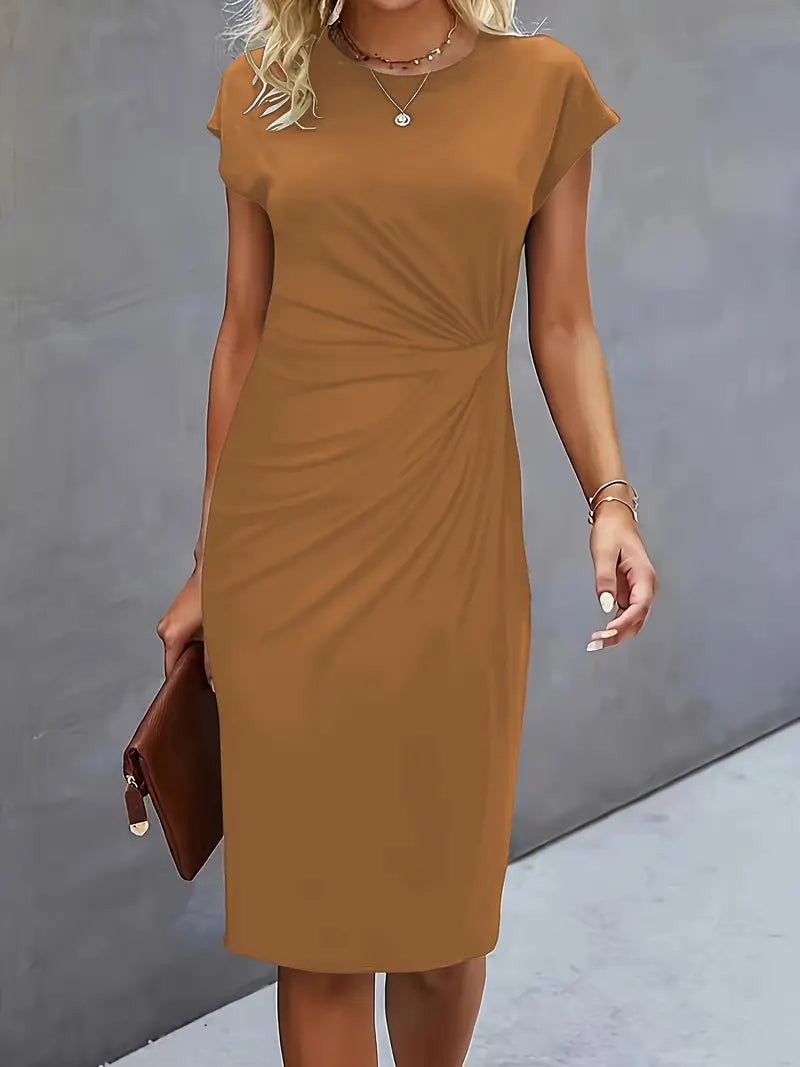 Women's midi dress with tailored silhouette and round neckline ā Katrien
