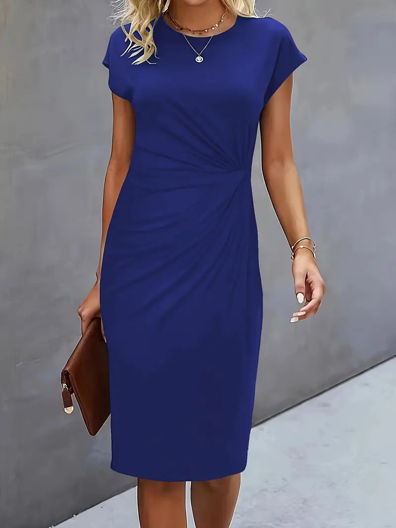 Women's midi dress with tailored silhouette and round neckline ā Katrien