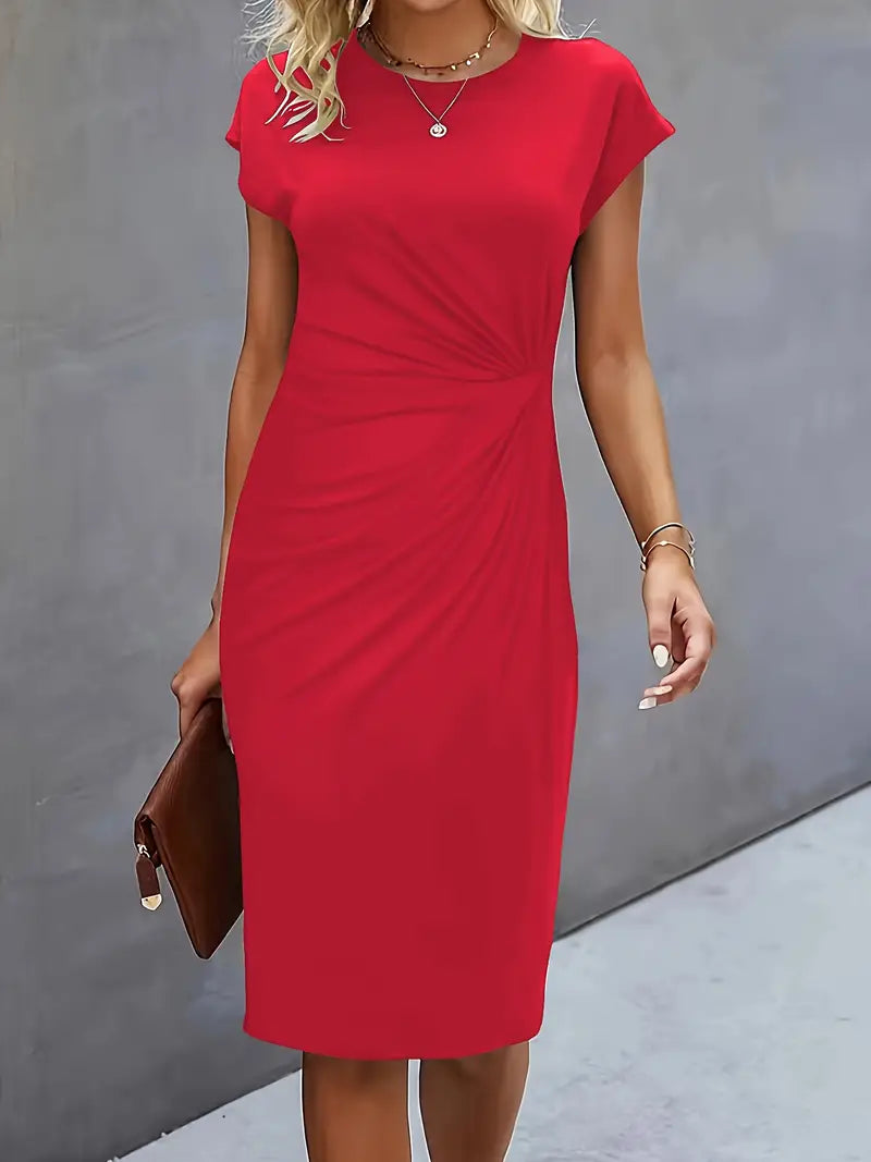 Women's midi dress with tailored silhouette and round neckline ā Katrien