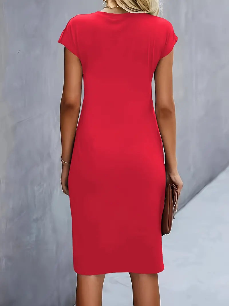 Women's midi dress with tailored silhouette and round neckline ā Katrien