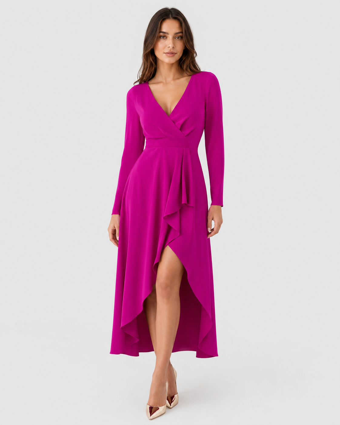 Womenโs printed two-piece set by Craw Leigh featuring a V-neck long sleeve slim-fit top and matching relaxed-fit bottoms in a soft cotton and polyester blend.