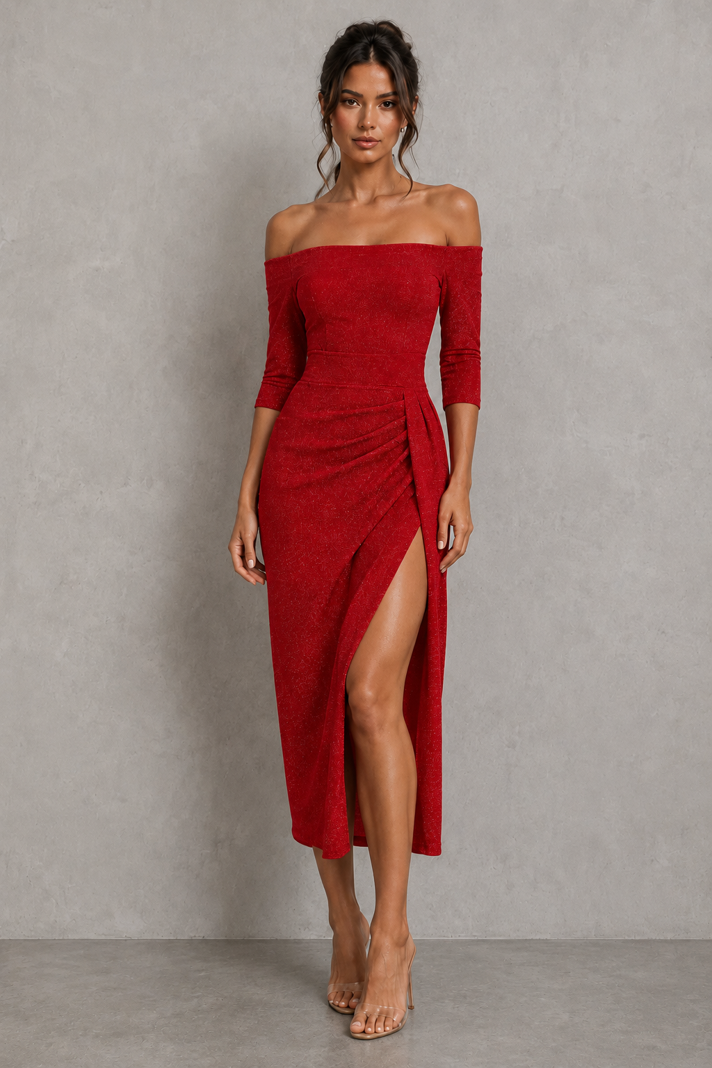 Women's Off-Shoulder Ruched Midi Dress - Klyne Studios