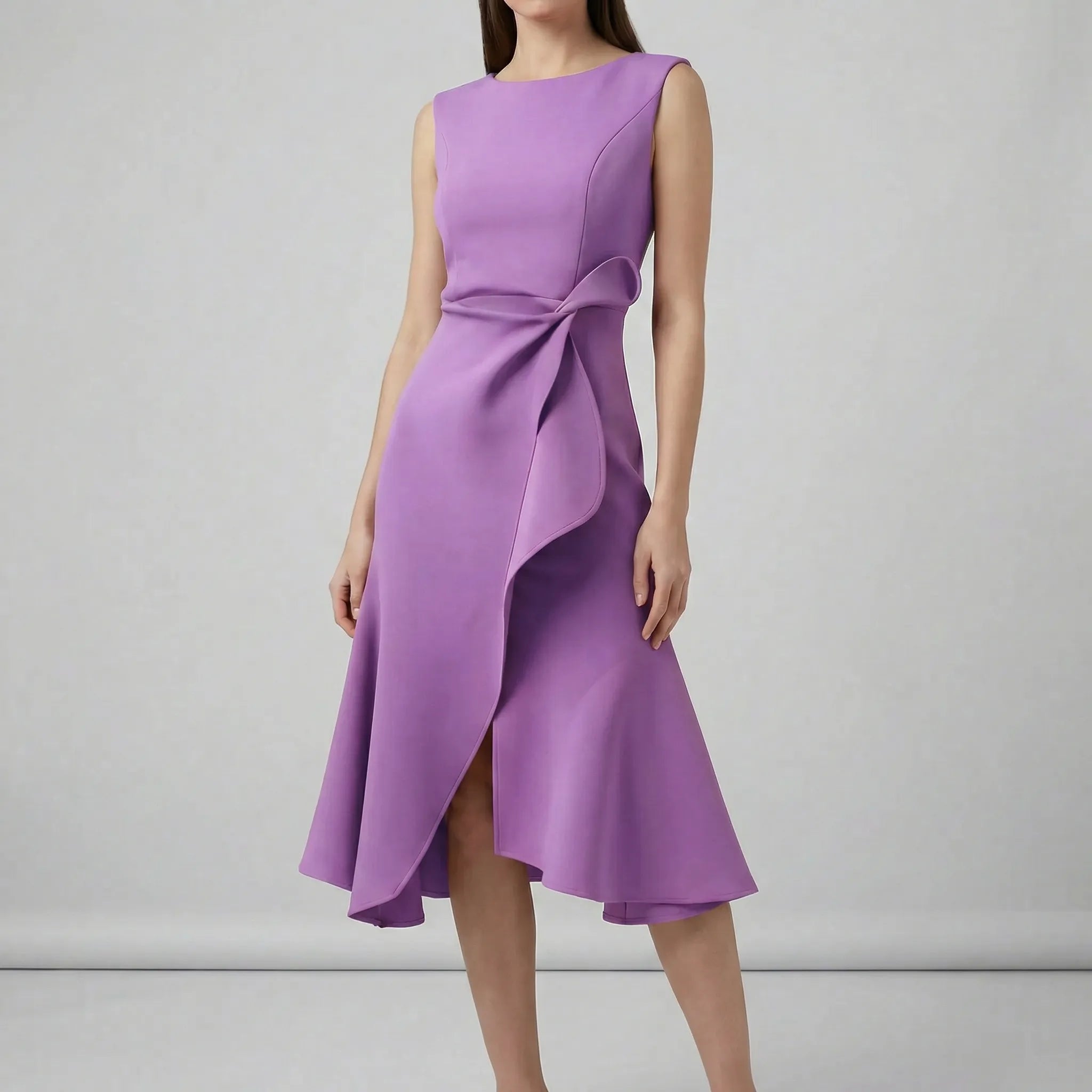 Women’s sleeveless pleated midi evening dress with tailored waist