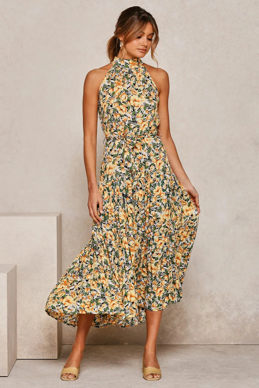 Womenโs polka dot maxi summer dress with lightweight flowy fit for casual and beach wear
