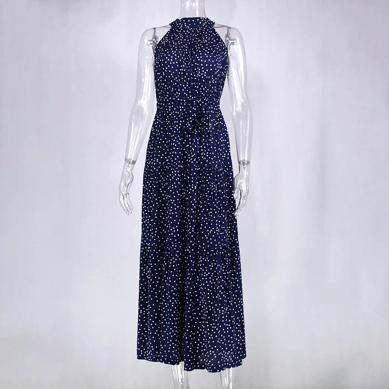Womenโs polka dot maxi summer dress with lightweight flowy fit for casual and beach wear