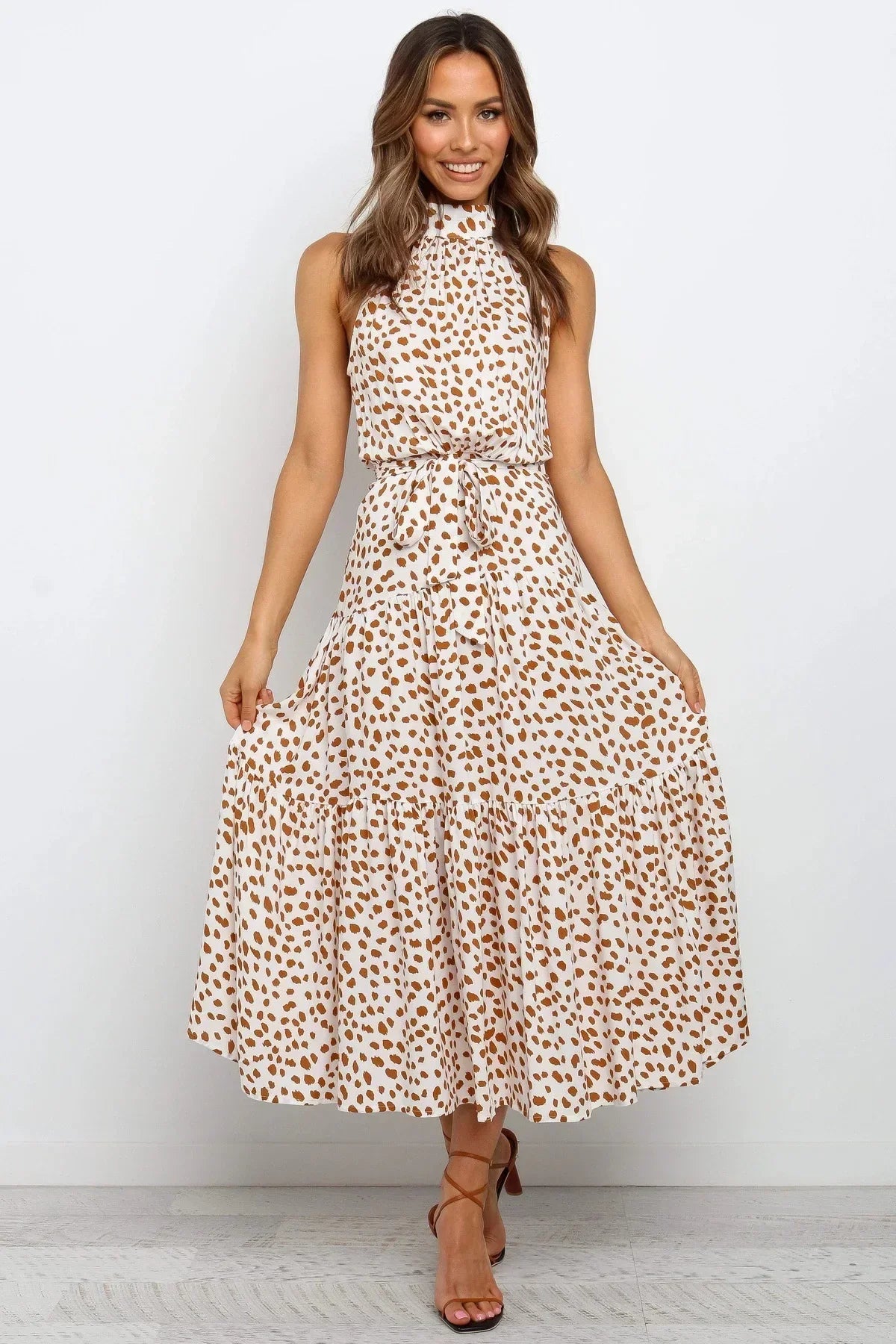Womenโs polka dot maxi summer dress with lightweight flowy fit for casual and beach wear
