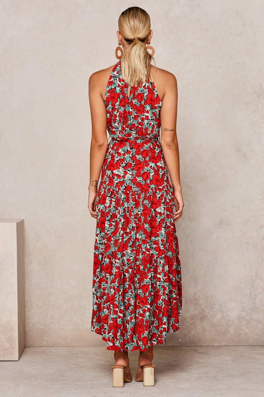 Womenโs polka dot maxi summer dress with lightweight flowy fit for casual and beach wear