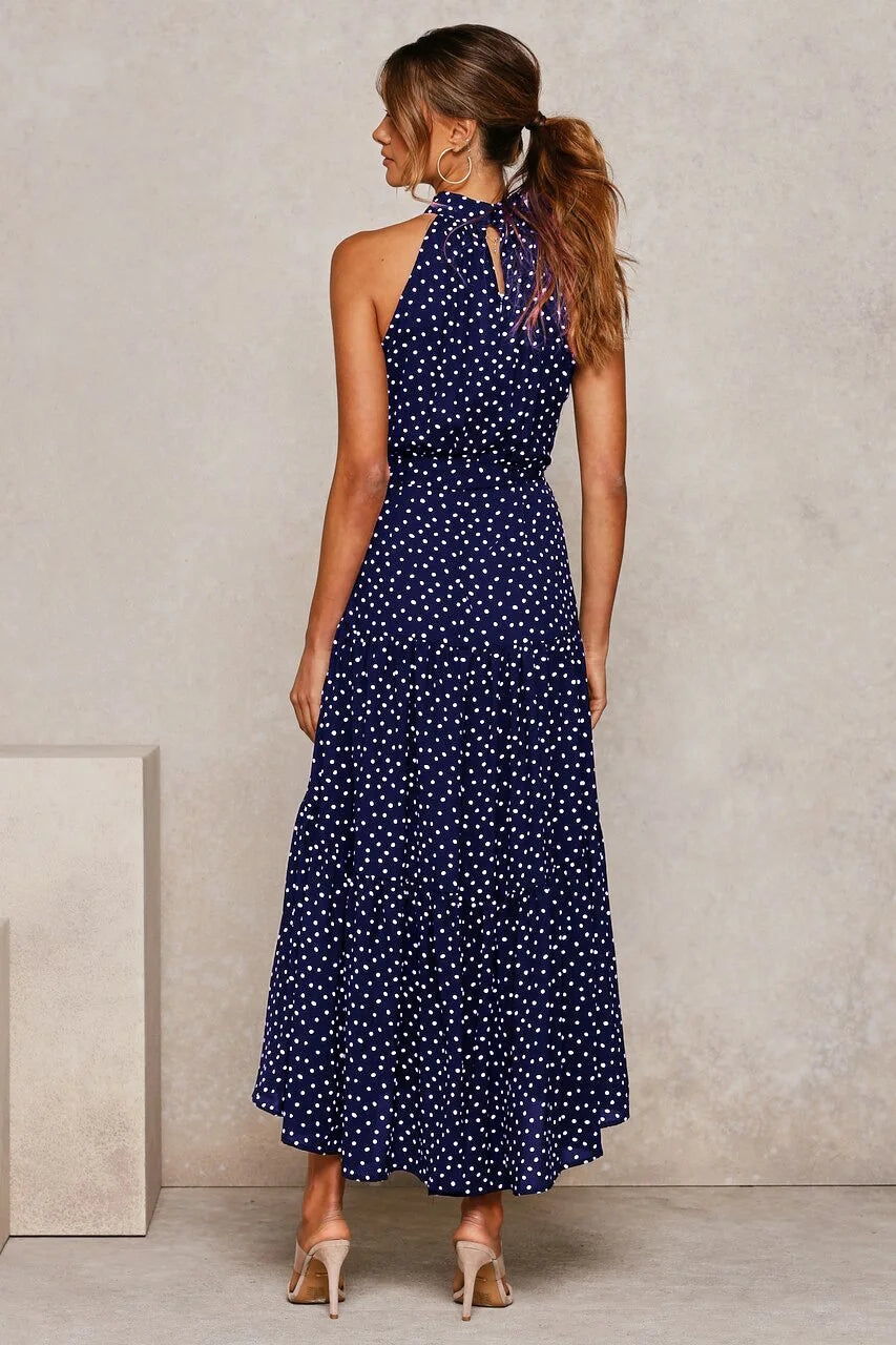 Womenโs polka dot maxi summer dress with lightweight flowy fit for casual and beach wear