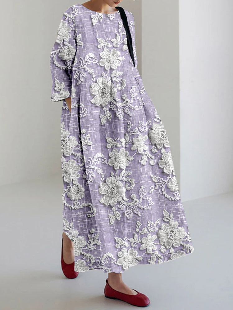 Women’s floral printed maxi dress with 3/4 sleeves and flowing fit