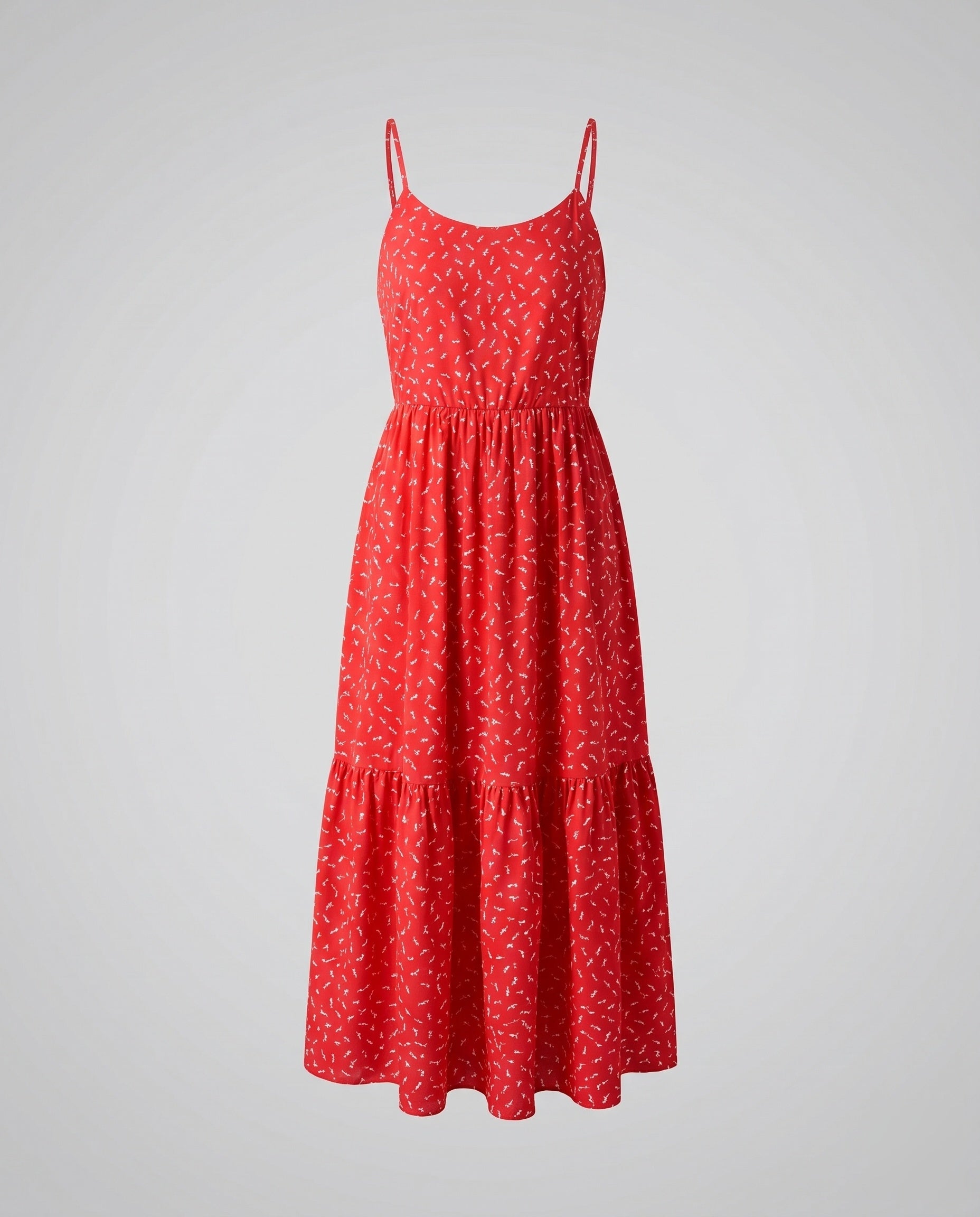Women’s printed strappy summer midi dress with a flowy silhouette, elastic waist, and lightweight fabric, perfect for casual outings, holidays, and warm-weather occasions.