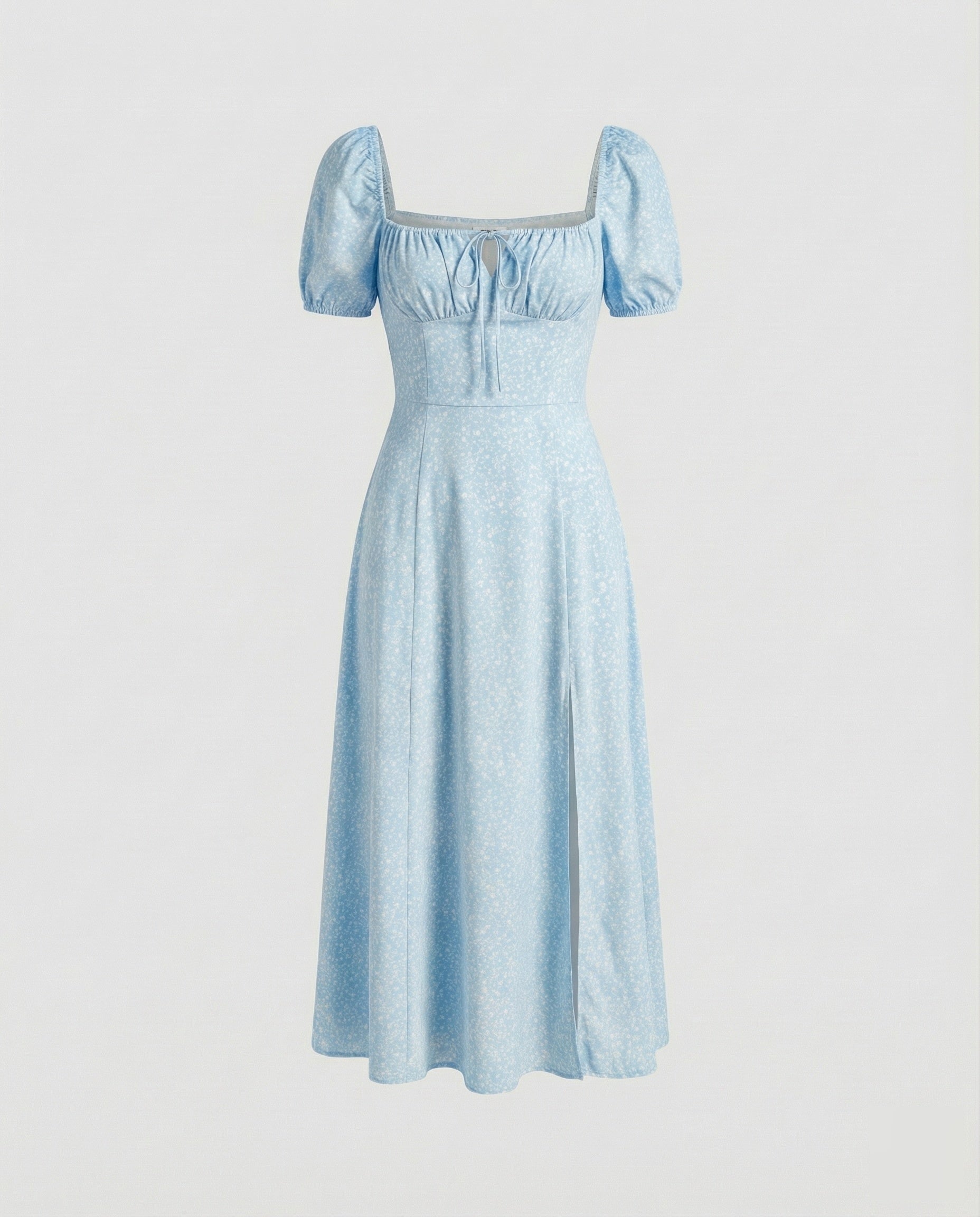 womens-puff-sleeve-midi-dress-square-neck