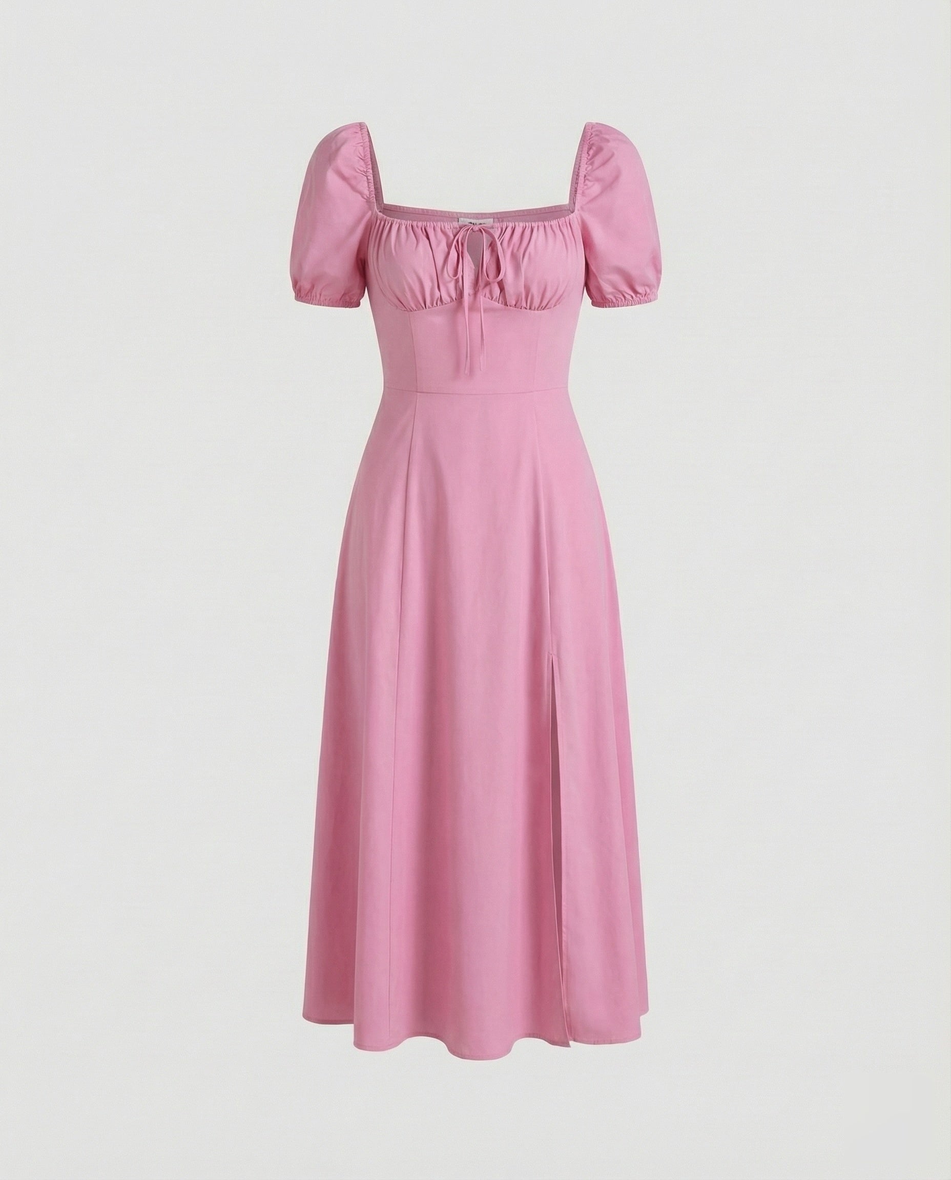 Women’s puff sleeve midi dress with square neckline and A-line skirt