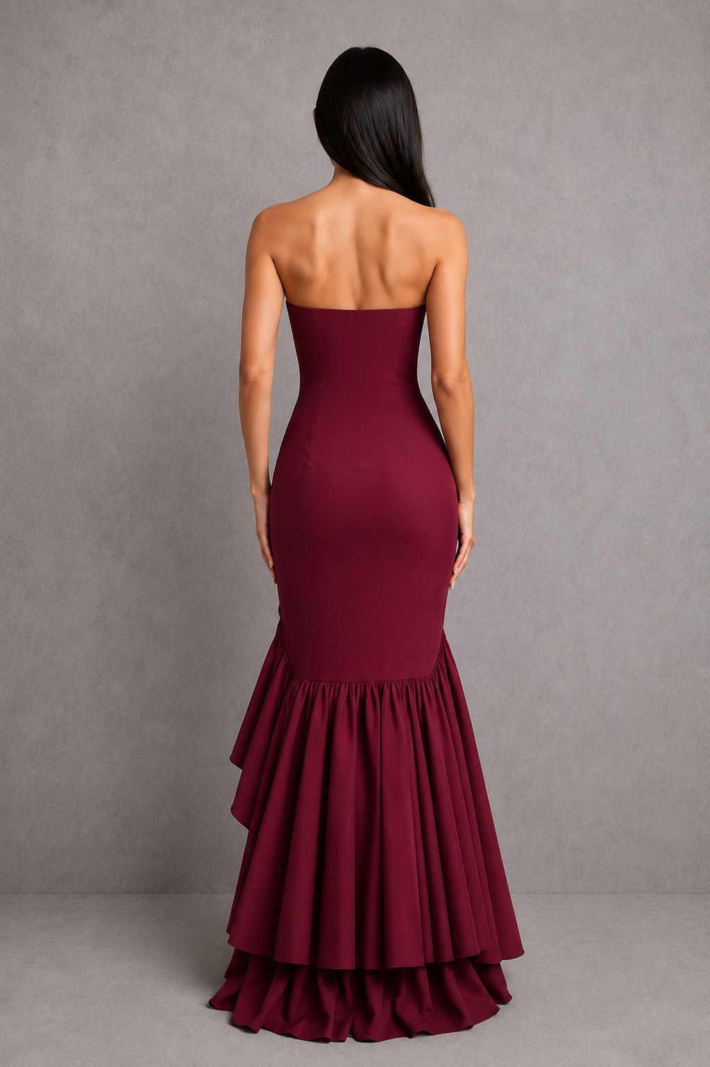 Women's sleeveless ruffle maxi dress with cascading ruffle details, flowing full-length silhouette, and elegant side slit, ideal for evening events, weddings, and special occasions.