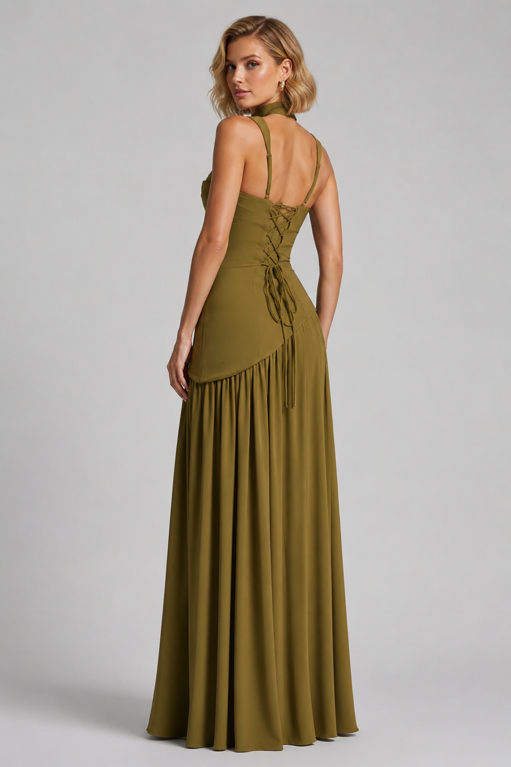 Women’s Satin Feel Evening Draped Maxi Dress - Sculpted Silhouette