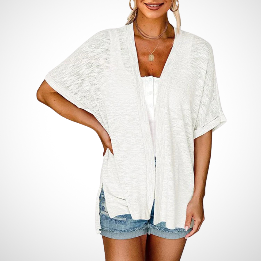 Women’s short-sleeve cardigan with relaxed fit for casual layering