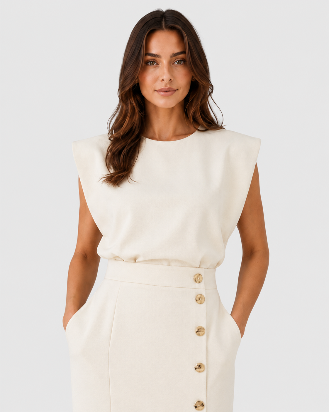 Womenโs Side Slit Waist Detail Midi Dress with a tailored silhouette, defined waistline, and side slit detail, crafted from a lightweight woven polyester blend for elegant everyday and occasion wear.