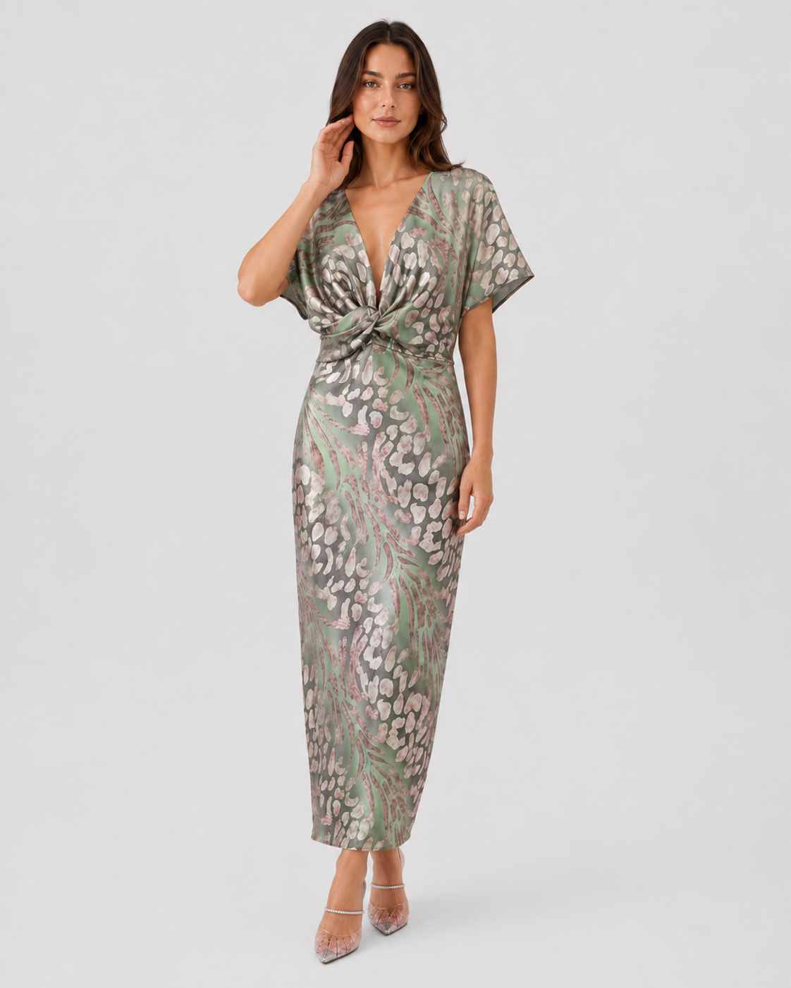 Women's silk maxi dress by Klyne Studios with a sleeveless design, smooth flowing silhouette, relaxed fit, and lightweight silk fabric for elegant everyday and occasion wear.