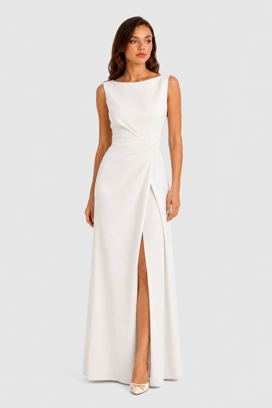 Women’s Sleeveless Maxi Dress with Draped Waist Detail for Evening & Formal Wear