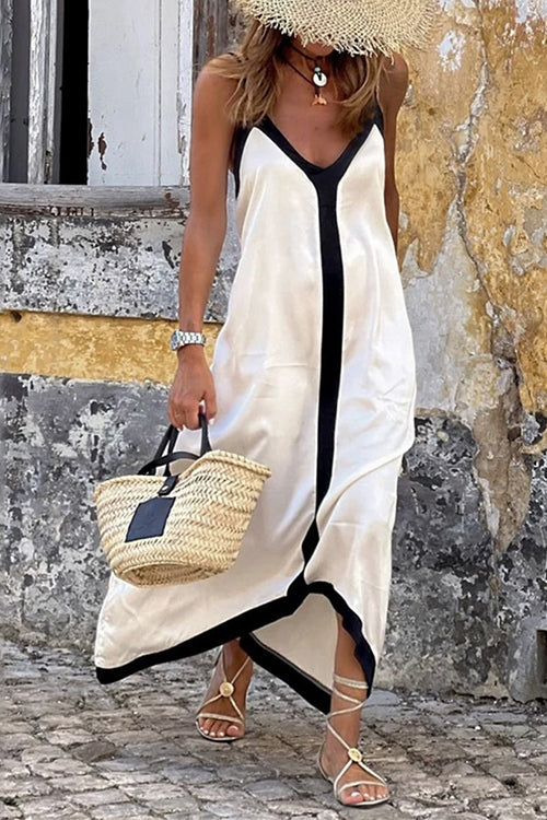 Women's spaghetti strap V-neck maxi dress with flowy silhouette and lightweight fabric