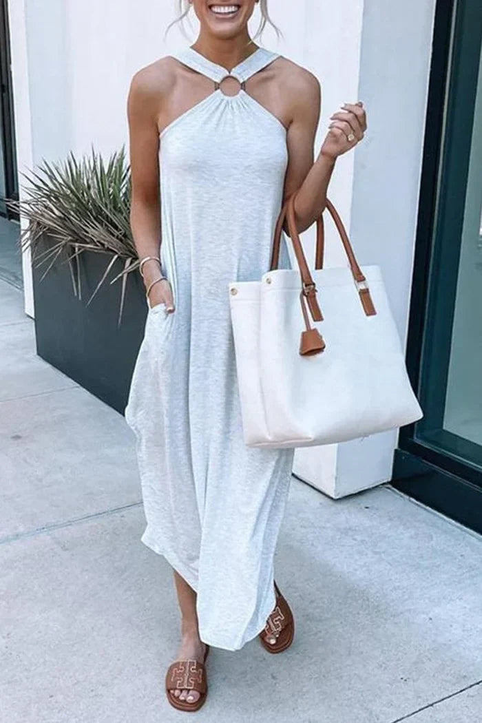 Women's strapless polyester maxi dress with flattering fit