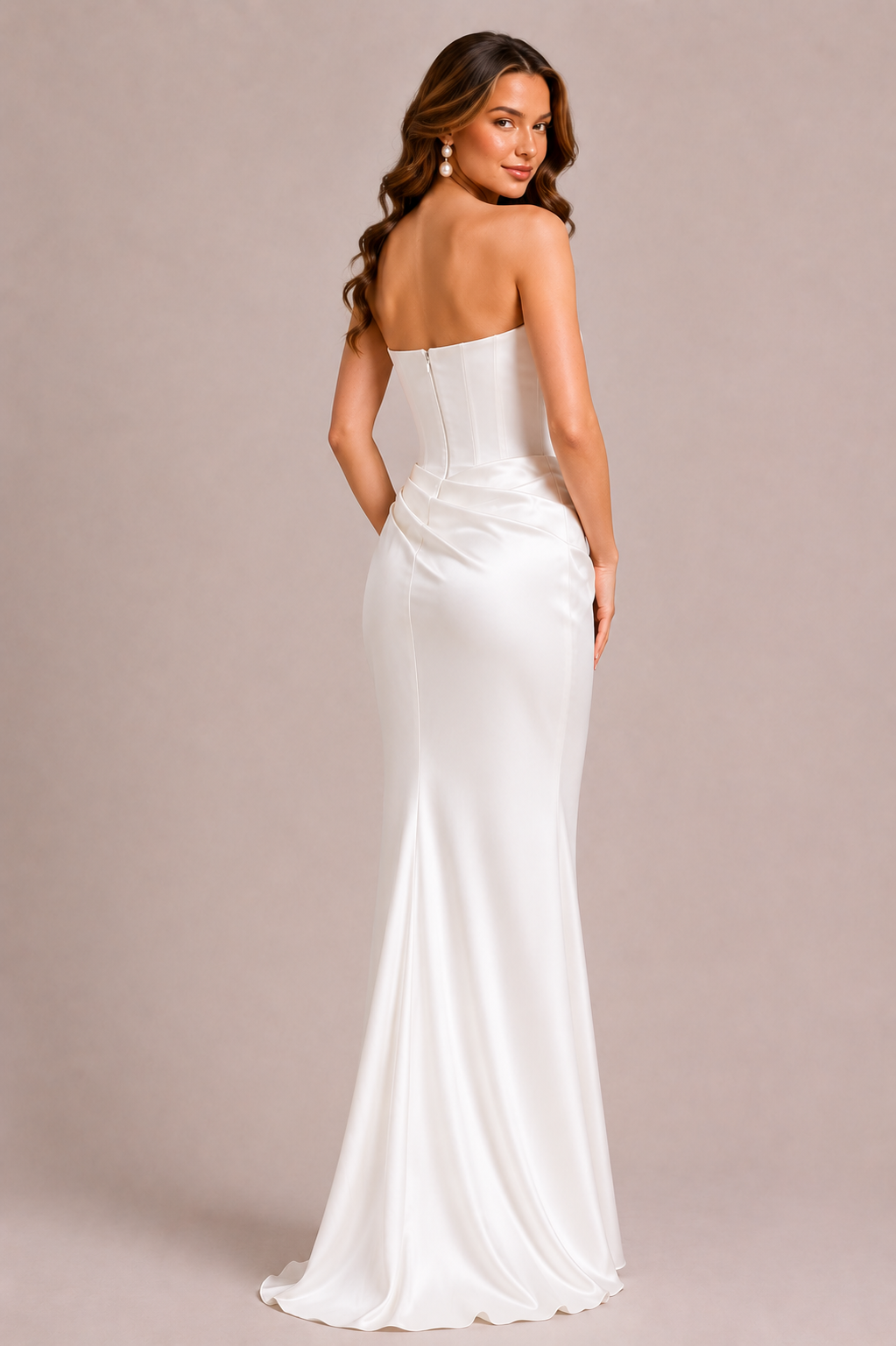 Women’s Strapless Satin Gown with Draped Skirt for Evening & Formal Wear
