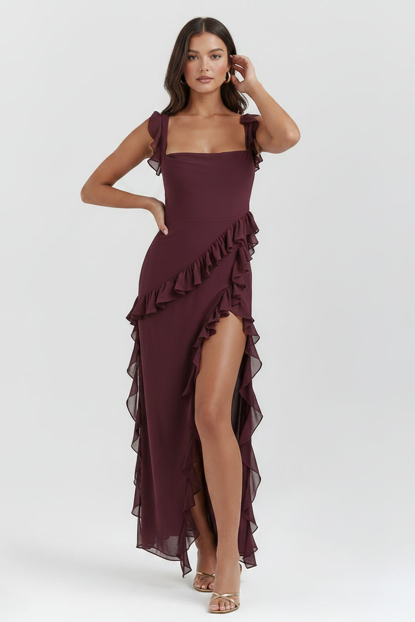 Women’s summer dress with slit and flowing silhouette