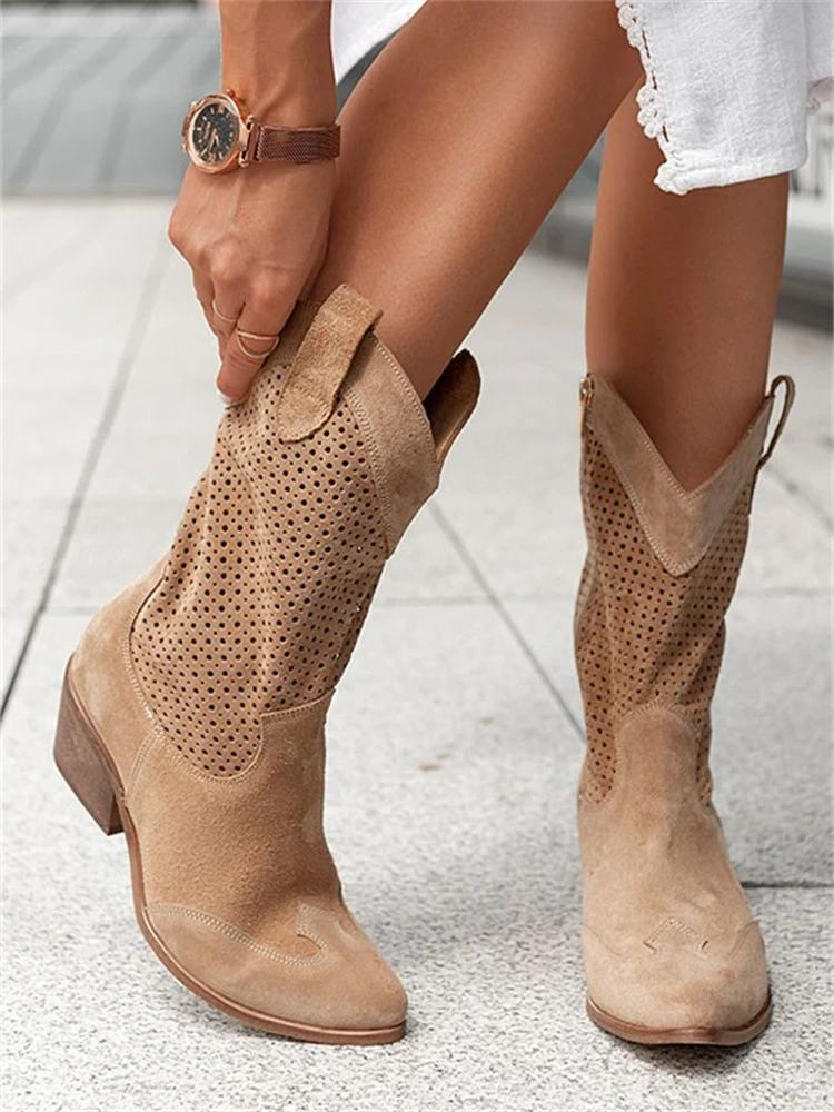 Women's trendy cowboy boots with block heel