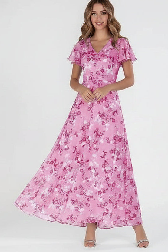 Women’s V-neck floral chiffon maxi dress with open back