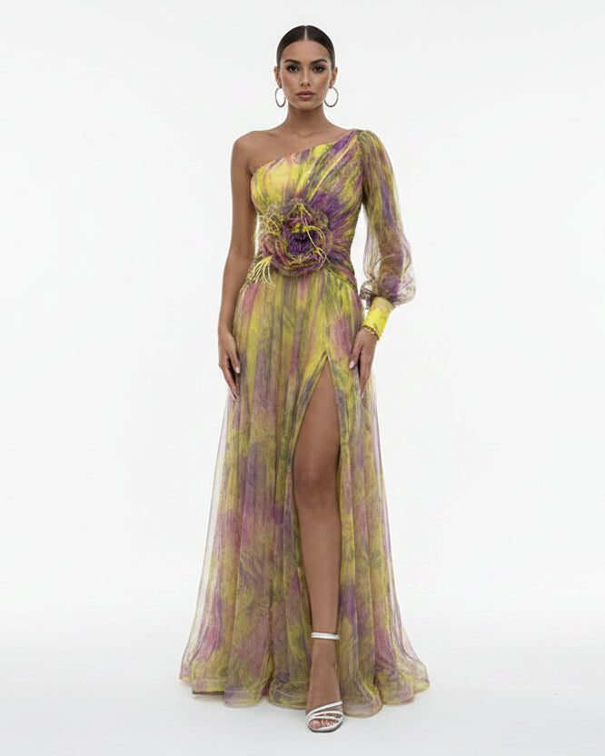 Women’s V-neck long sleeve satin blend midi dress
