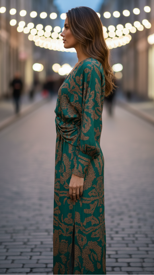 Women's V-neck midi dress with flowing silhouette