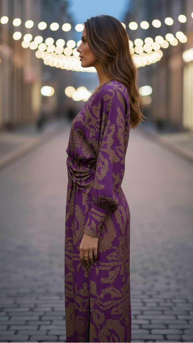 Women's V-neck midi dress with flowing silhouette