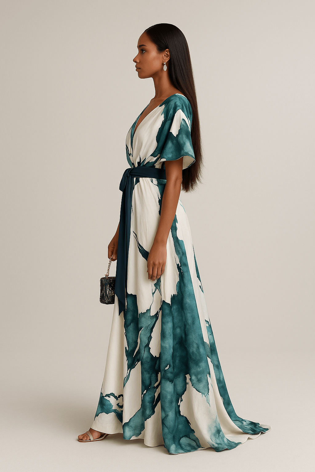 Women’s lightweight floral print maxi dress with a V-neckline, adjustable waist tie, and relaxed flowy silhouette for comfortable everyday and warm-weather wear.