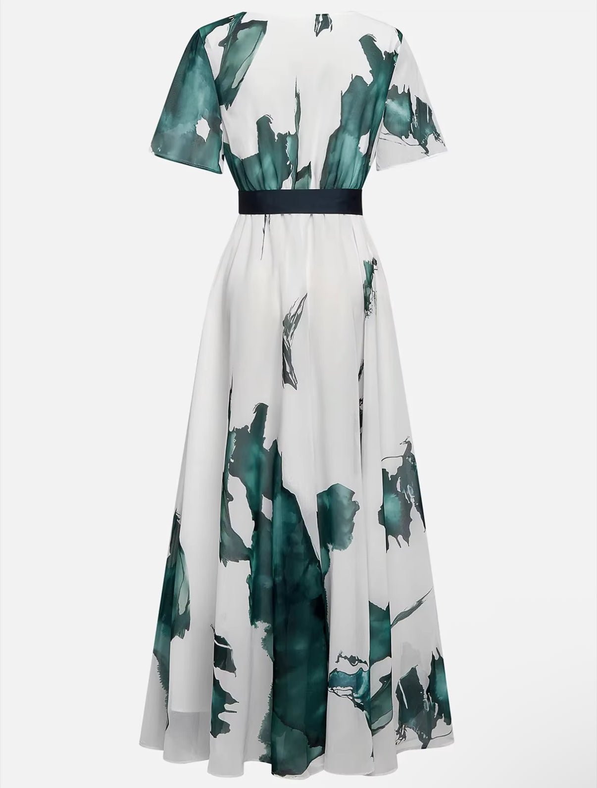 Women’s lightweight floral print maxi dress with a V-neckline, adjustable waist tie, and relaxed flowy silhouette for comfortable everyday and warm-weather wear.