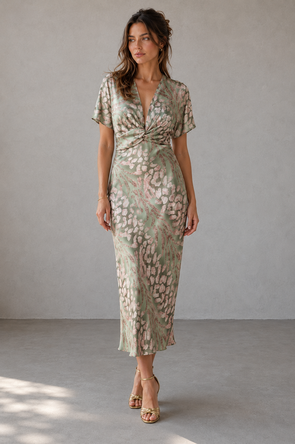 Women's flowing maxi dress featuring a flattering V-neckline, elegant twist-front detail, and relaxed full-length silhouette. Made from lightweight breathable fabric for comfortable all-day wear, perfect for casual outings, vacations, and special occasions.