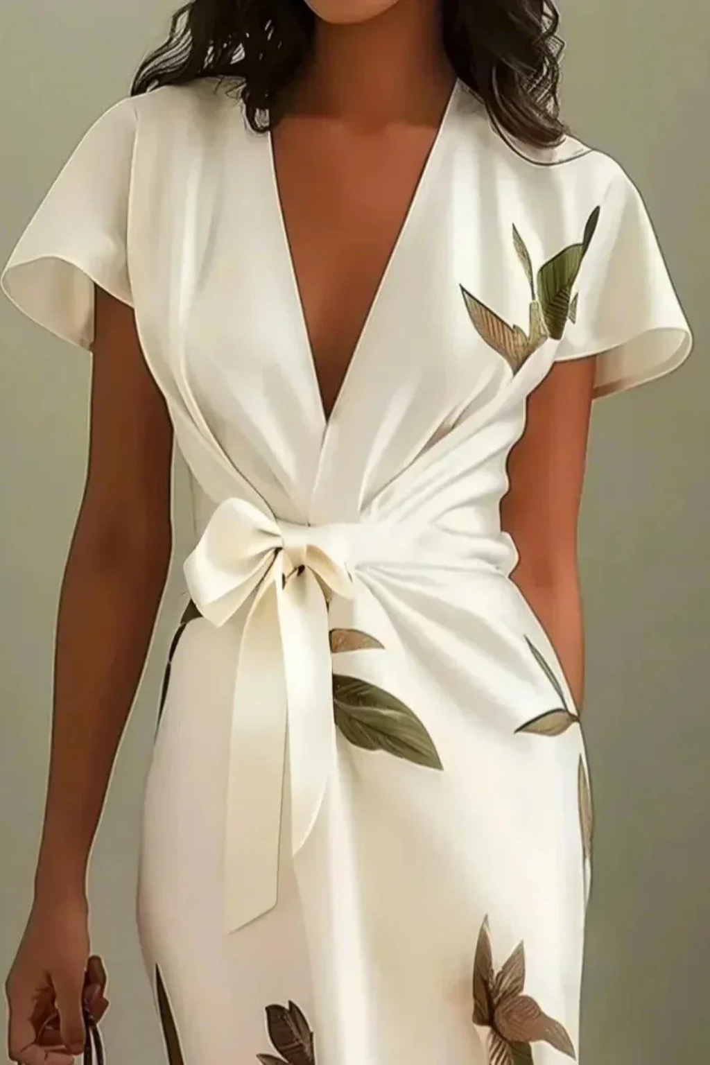 Women’s wrap midi dress with V-neck and flutter sleeves