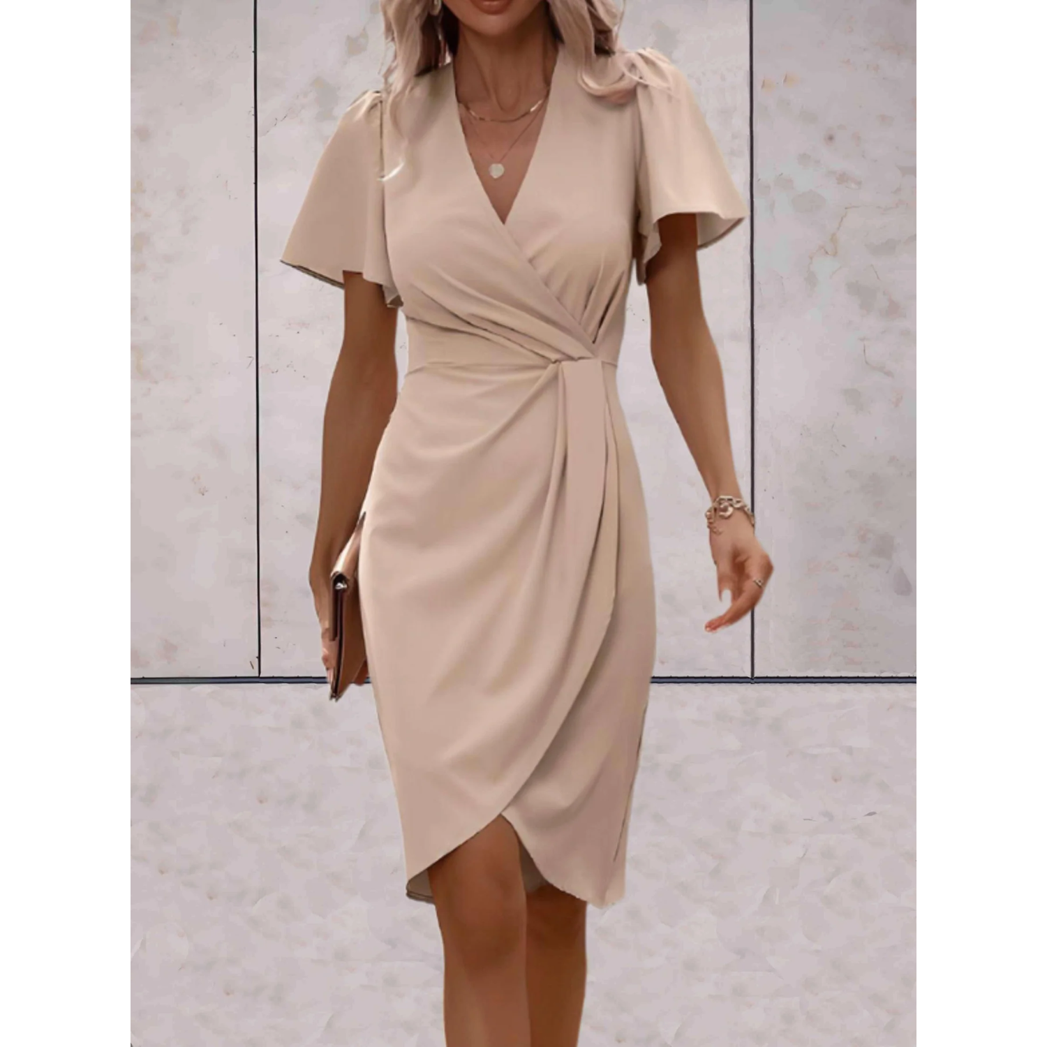 Women's wrap V-neck dress with flowing sleeves ā Evelina