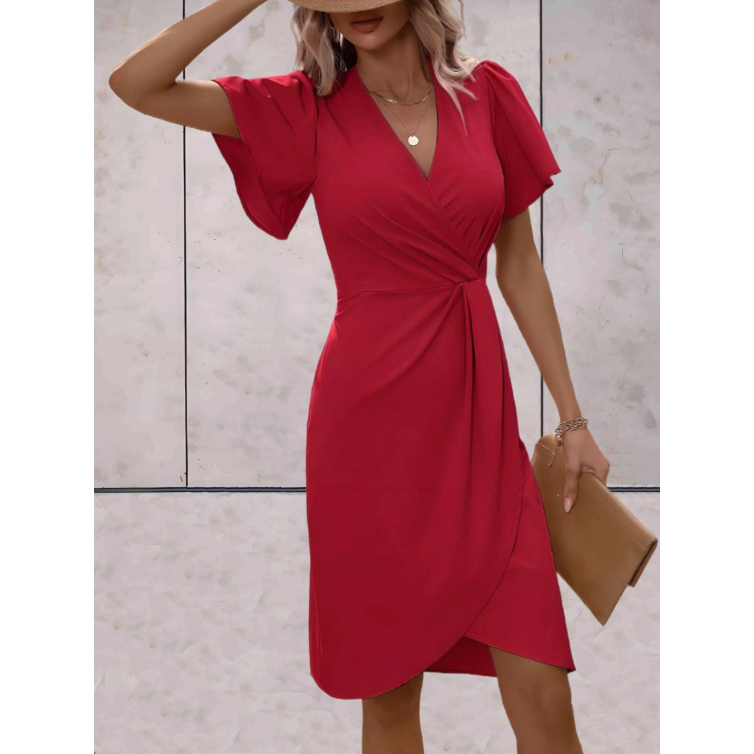 Women's wrap V-neck dress with flowing sleeves ā Evelina