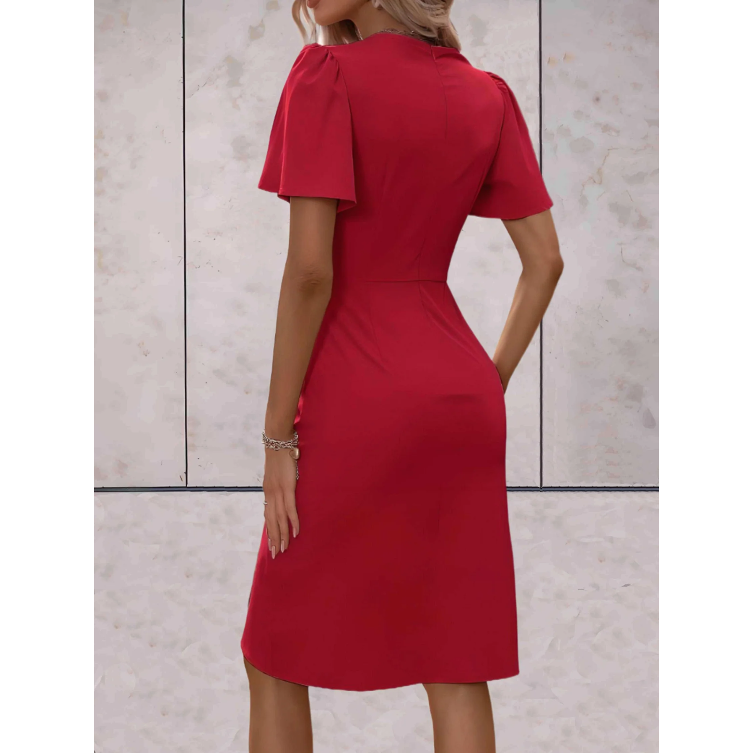 Women's wrap V-neck dress with flowing sleeves ā Evelina