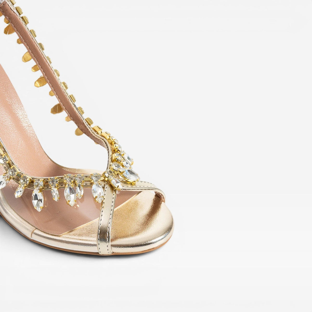 Women's Metallic Strappy Heels with Crystal Chain – Evening Sandals | Ewelme